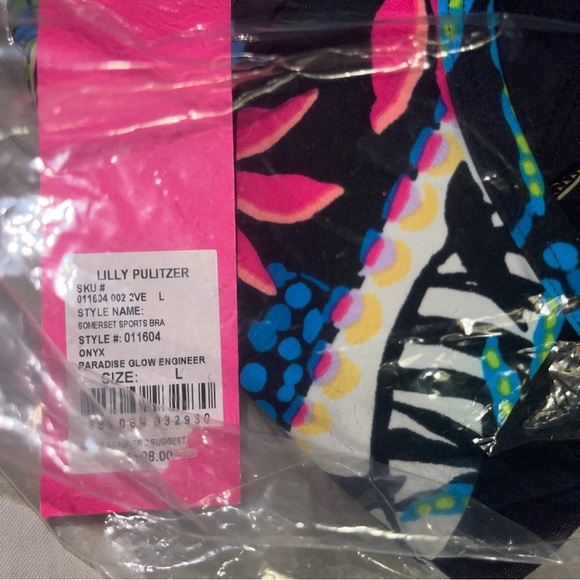 NWT Lilly Pulitzer Somerset Sports Bra Onyx Paradise Glow Engineered LG. - Picture 7 of 9